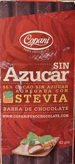 Chocolate 55% Cacao con Stevia Sin Azucar Agregada x 63 gr (COPANI)