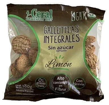 Galletas Integrales Sin Azucar Sabor Limon x 180 gr (Ceral)