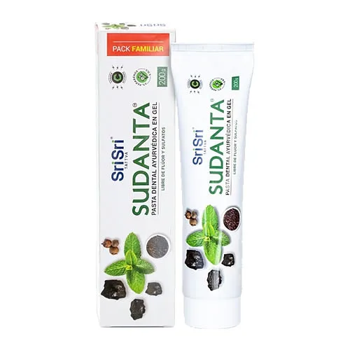Pasta Dental Ayurvedica Sudanta en Gel Efecto Blanqueador Libre de Fluor x 200 gr (Sri Sri)