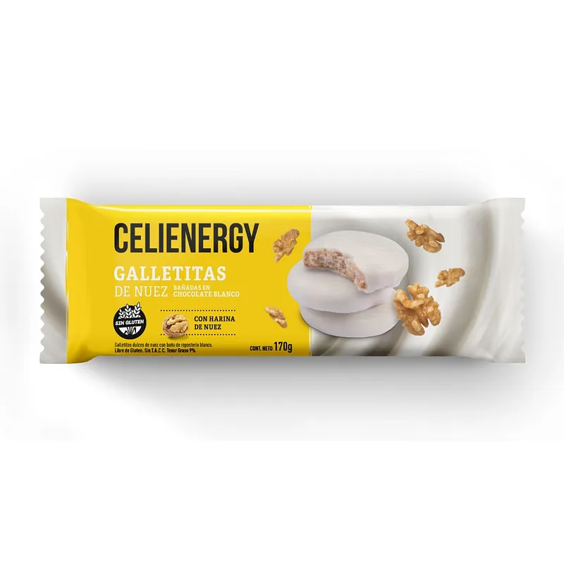Galletitas de Nuez Banadas en Chocolate Blanco x 170 gr (Celienergy)