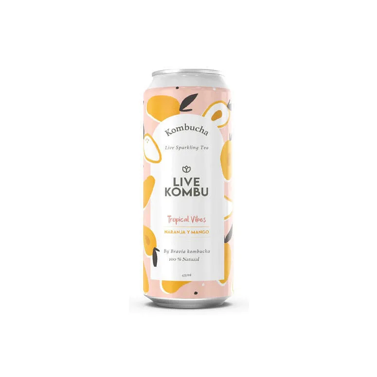 Kombucha Sabor Naranja Mango x 473 ml (Live Kombu)
