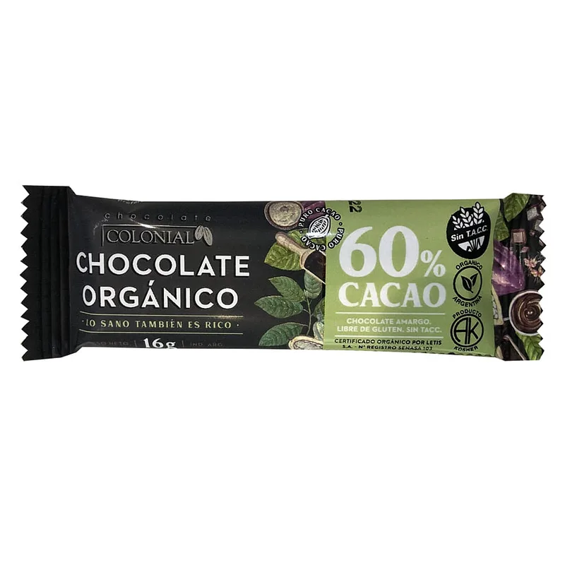Chocolate Organico 60% Cacao x 16 gr (Colonial)