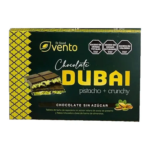 Chocolate Dubai Pistacho + Crunchy sin Azucar x 150 gr (Vento Fit)