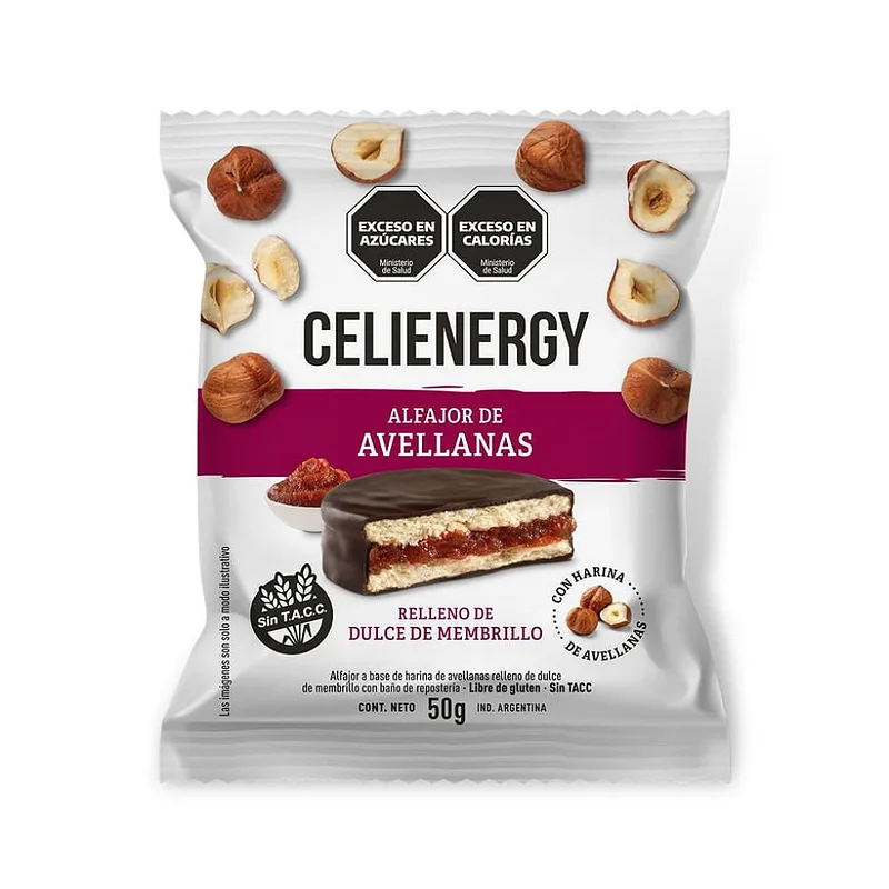 Alfajor de Avellana Membrillo con Choco Negro x 50 gr x 12 u (Celienergy)