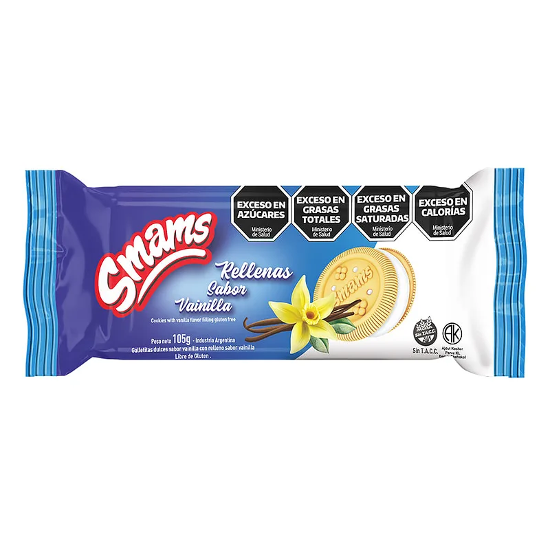 Galletitas Rellenas Smams Sabor Vainilla sin Tacc Kosher x 105 gr (Smams)