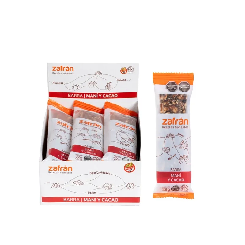 Barritas Mani y Cacao x 28 gr x 12 u (Zafran)
