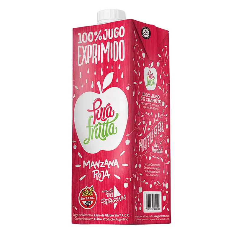Jugo 100% Exprimido de Manzana Roja x 1 lt x 8 u (Pura Frutta)